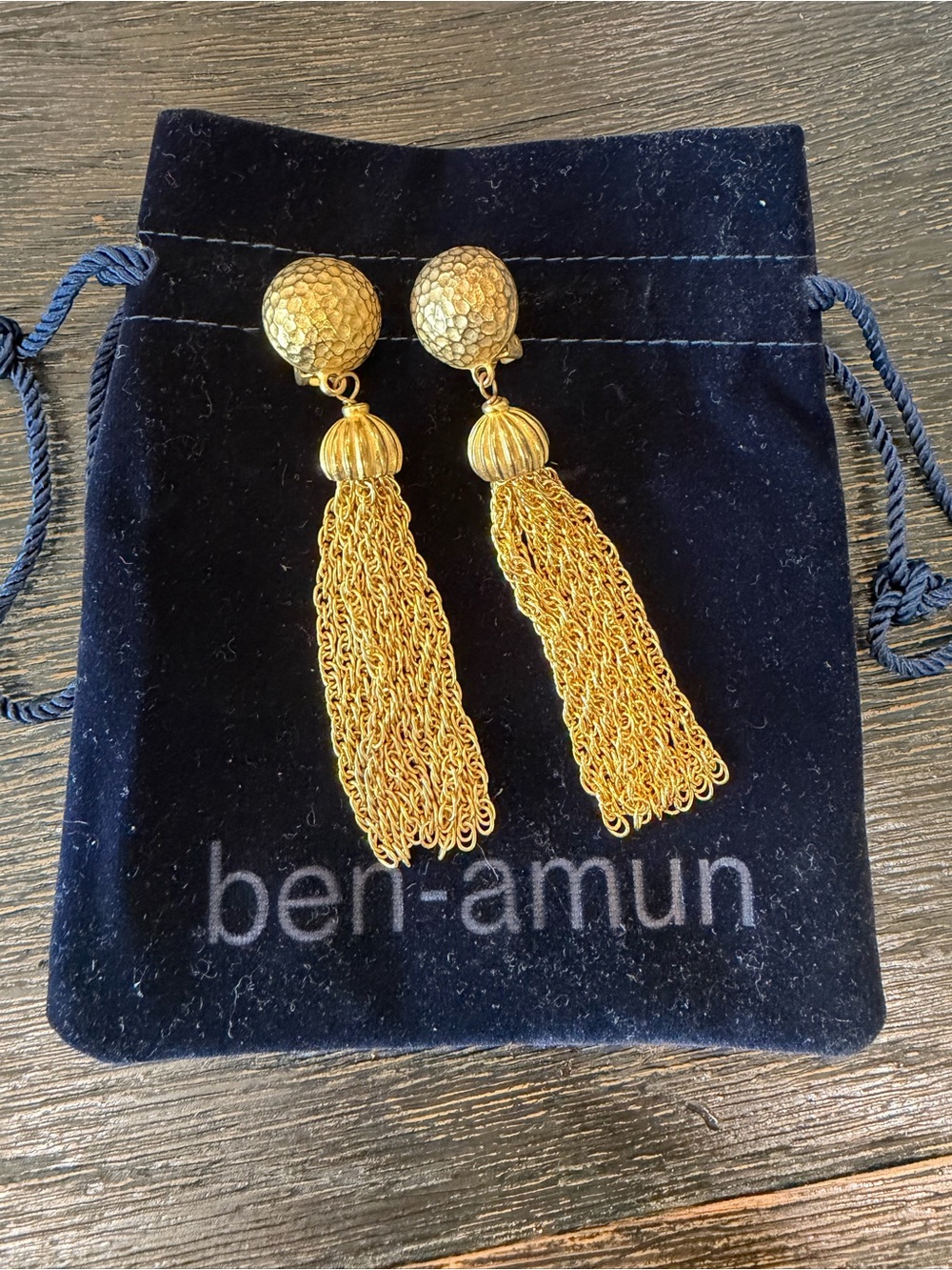 Ben-Amun Gold Chain Tassel Drop Earrings - Picture 3 of 6
